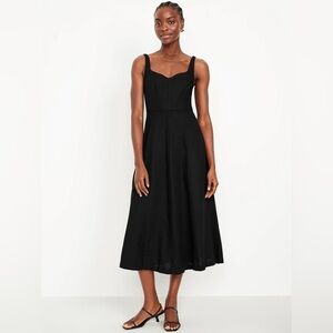 NWT! Old Navy Fit & Flare Sleeveless Linen-Blend Midi Dress in Black 🫐 708509
